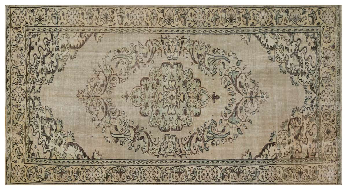 Beige Classic Vintage Hand-Woven Distressed Rug, Handmade rug, wool, cotton & silk wool/weave, size 154 × 287 cm, from Isparta, SKU 2714