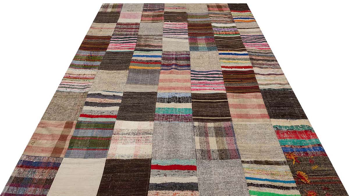 Vintage Hand-Woven Patchwork Rug, Handmade rug, silk wool/weave, size 201 × 300 cm, from Anatolia, SKU 6140
