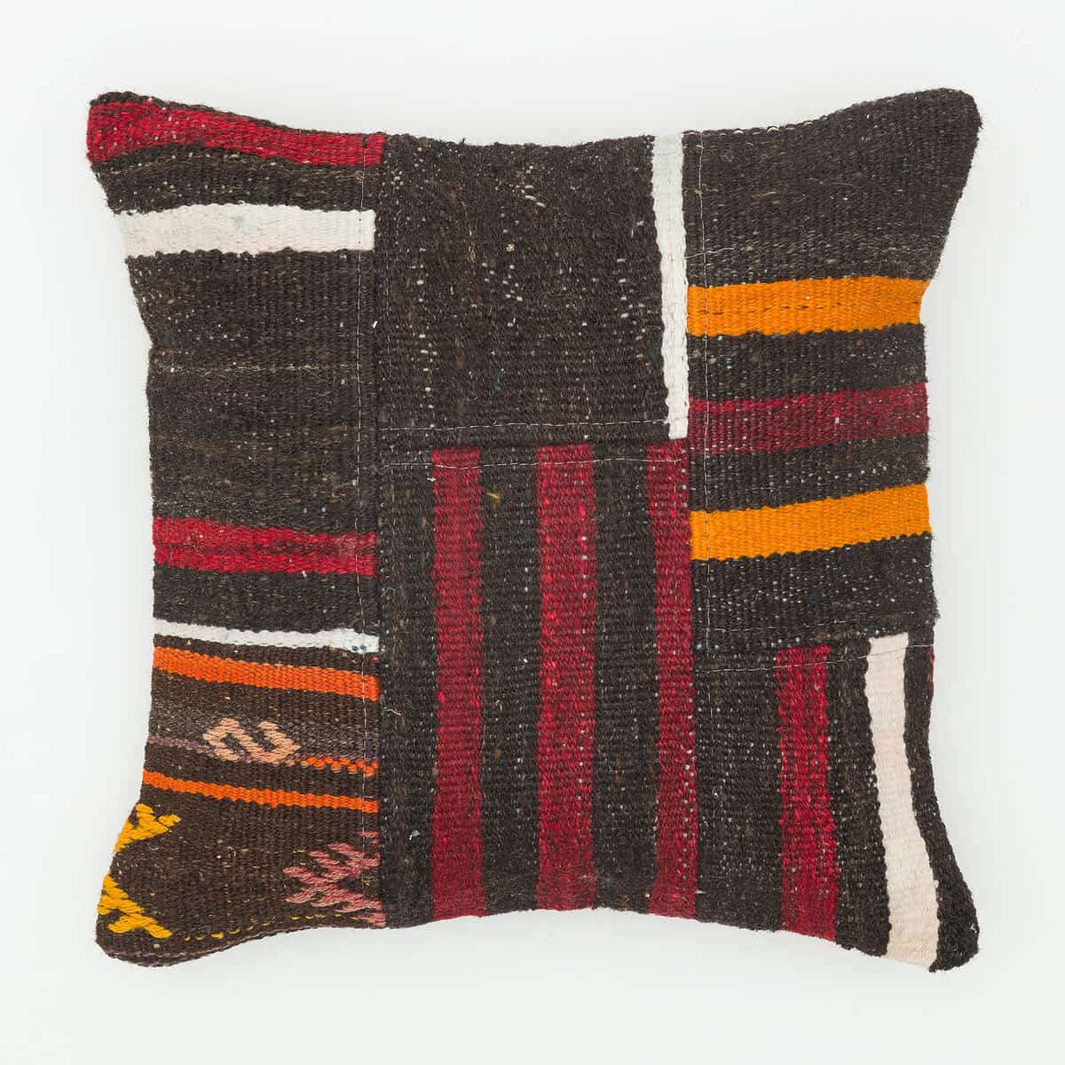 Hand-Woven Pillowcase, Kilim rug, wool, cotton & silk wool/weave, size 40 × 40 cm, from Isparta, SKU 13641