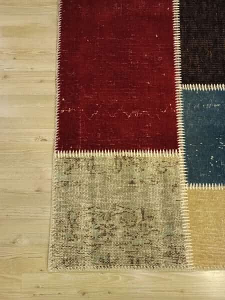 Patchwork Rug in Natural Tones, detail view 2, handmade rug, SKU 6518