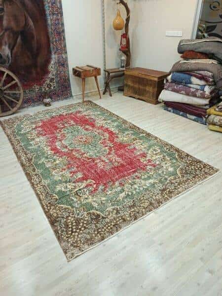 Distressed 100% Wool Rug, Handmade rug, cotton wool/weave, size 182 × 304 cm, from Gördes, SKU 10830