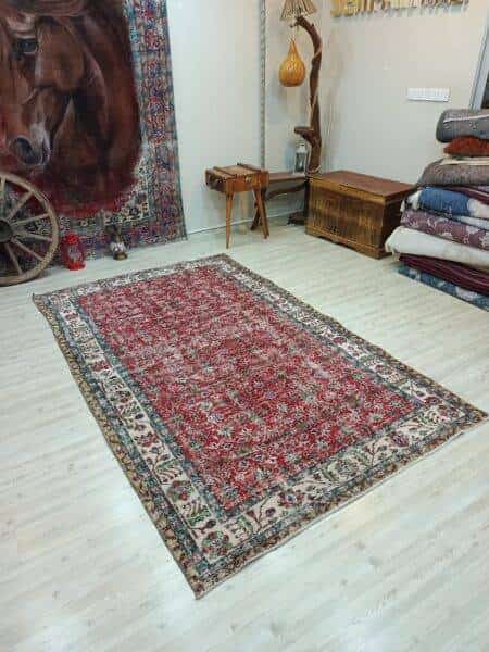 Vintage Hand-Woven Wool Rug, Vintage rug, silk wool/weave, size 161 × 265 cm, from Antalya, SKU 10836