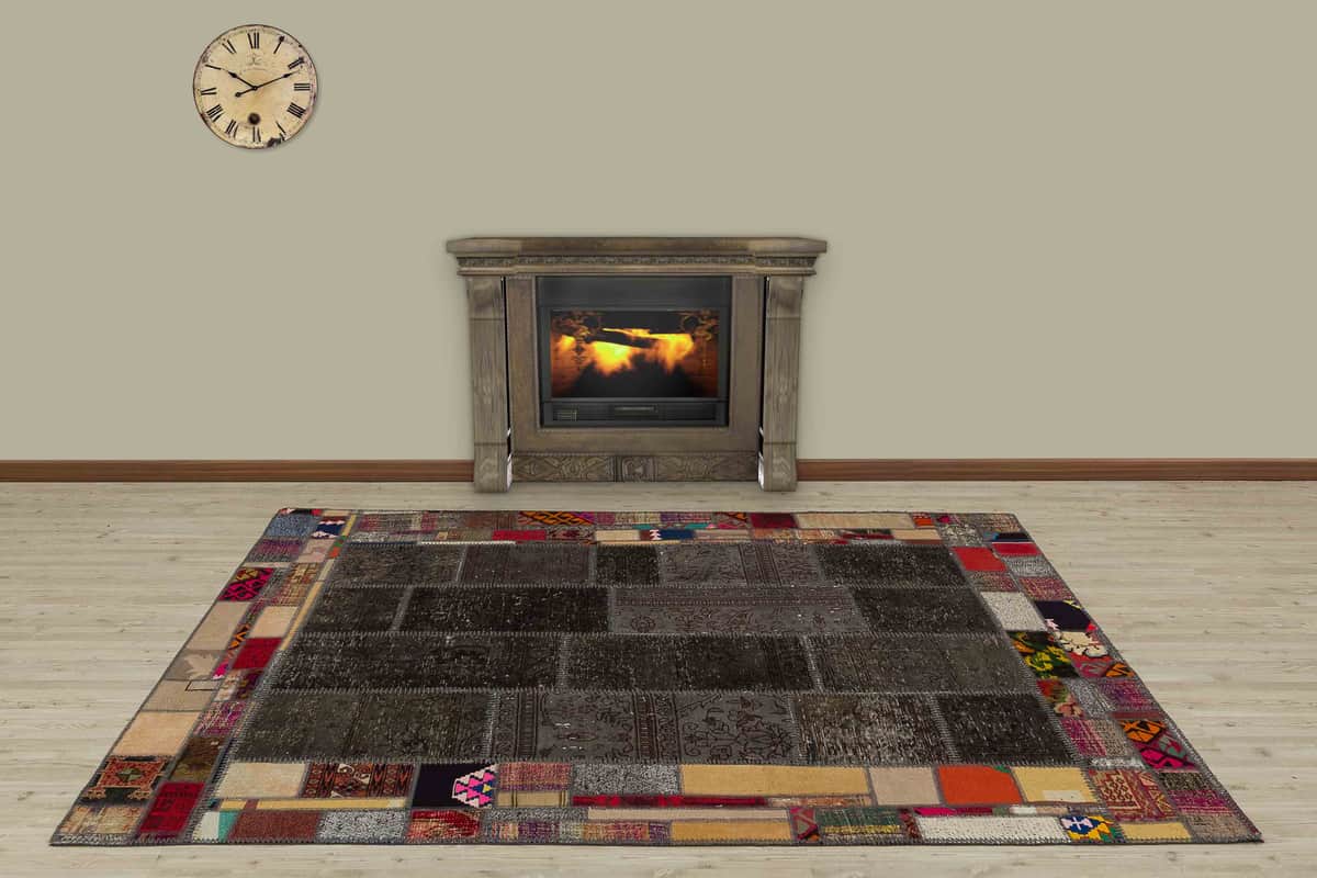 Handcrafted Distressed Patchwork Rug, detail view 2, handmade rug, SKU 5021
