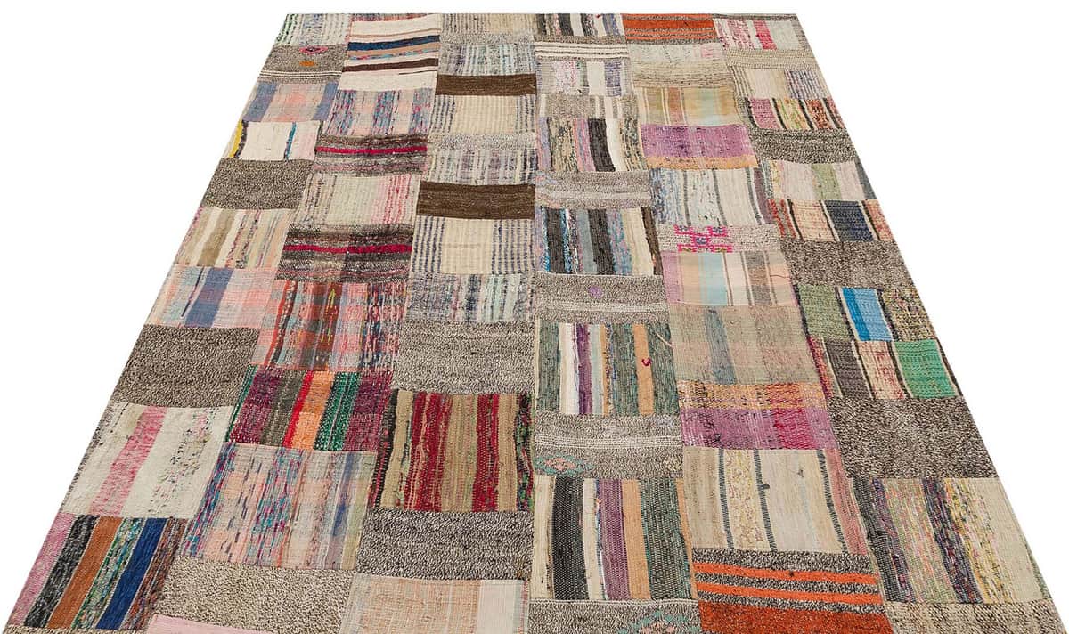 Unique Anatolian Patchwork Distressed Handwoven Rug, Handmade rug, wool & cotton wool/weave, size 168 × 213 cm, from Bursa, SKU 6187