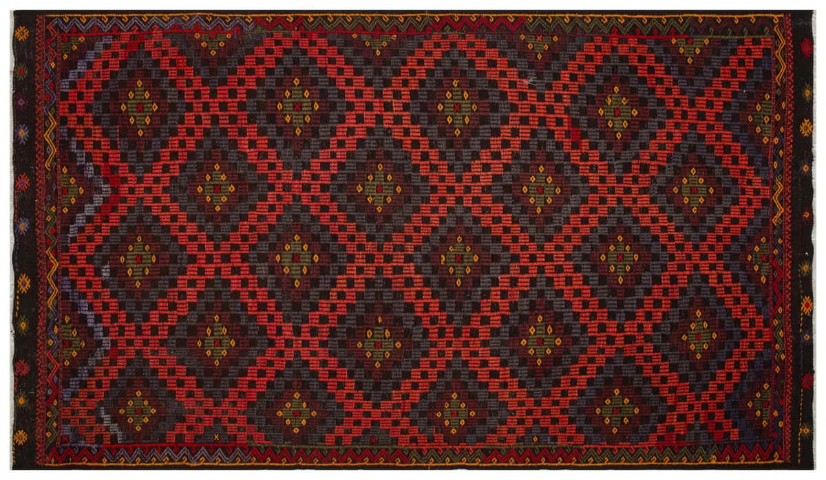 Authentic Handwoven Distressed Kilim | Multicolored, detail view 2, kilim rug, SKU 9856