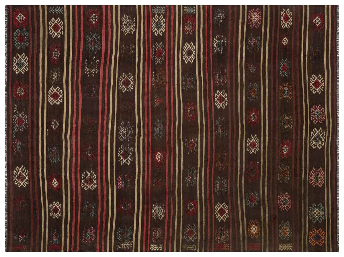 Authentic Handwoven Distressed Vintage Kilim | Brown, detail view 2, kilim rug, SKU 9862