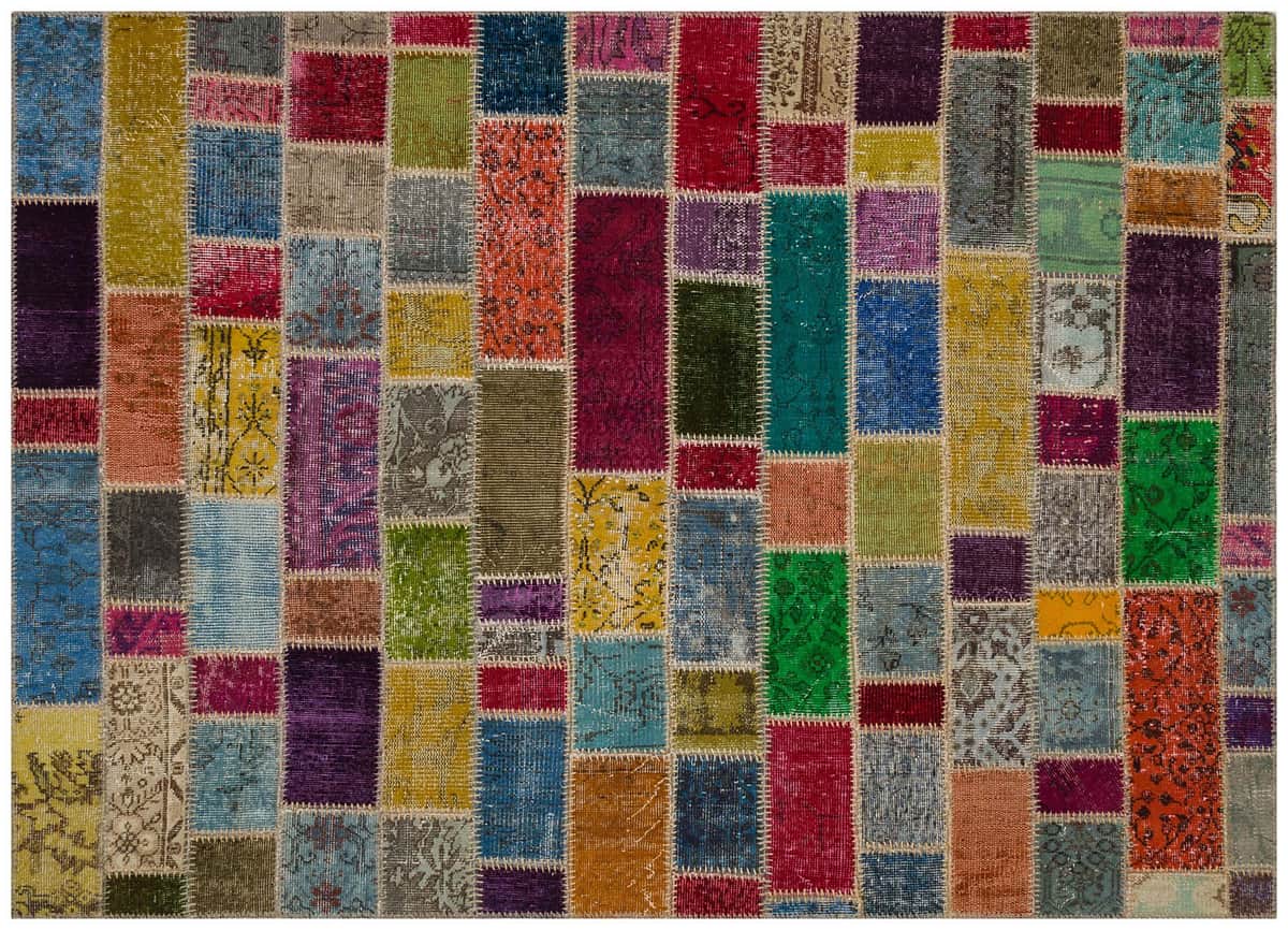 Patchwork-Textured Distressed Rug, detail view 2, handmade rug, SKU 5841