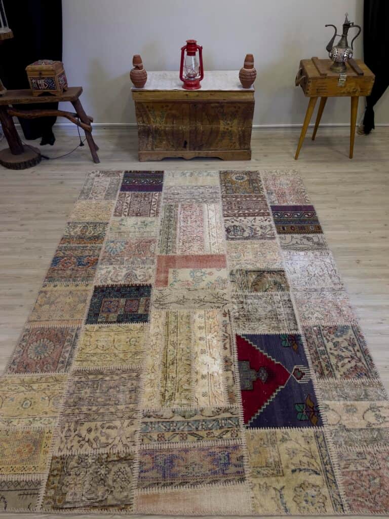 Modern, One-of-a-Kind Custom Patchwork Rug, Handmade rug, cotton wool/weave, size 161 × 231 cm, from Konya, SKU 4061