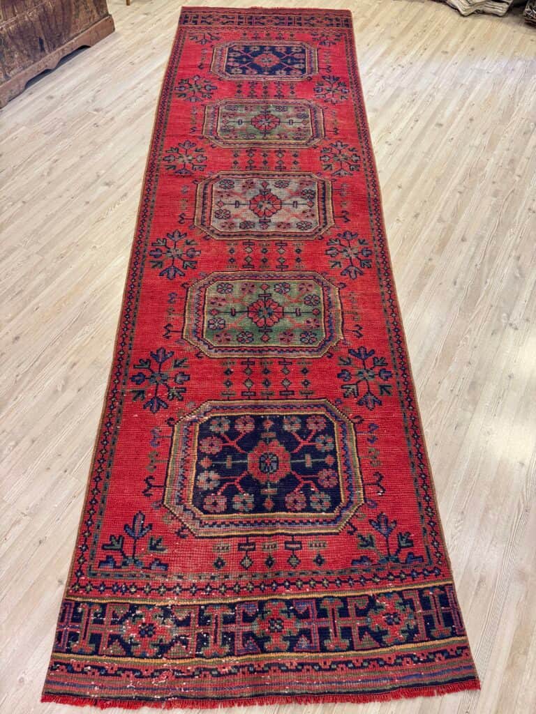 Distressed Handwoven Vintage Runner Rug, Handmade rug, cotton wool/weave, size 101 × 345 cm, from Demirci, SKU 10459