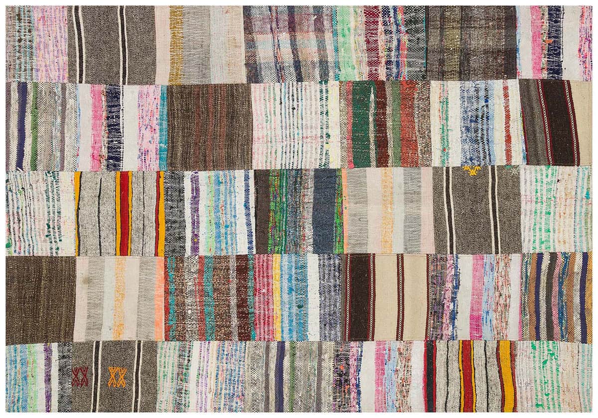 Vintage-Style Hand-Woven Patchwork Rug, detail view 2, handmade rug, SKU 6164