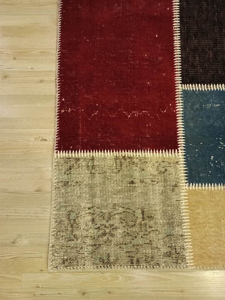 Patchwork Rug in Natural Tones, detail view 2, handmade rug, SKU 6518