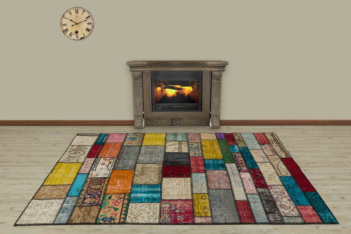 Wool-Woven Patchwork Rug, Handmade rug, wool & cotton wool/weave, size 160 × 230 cm, from Konya, SKU 5078