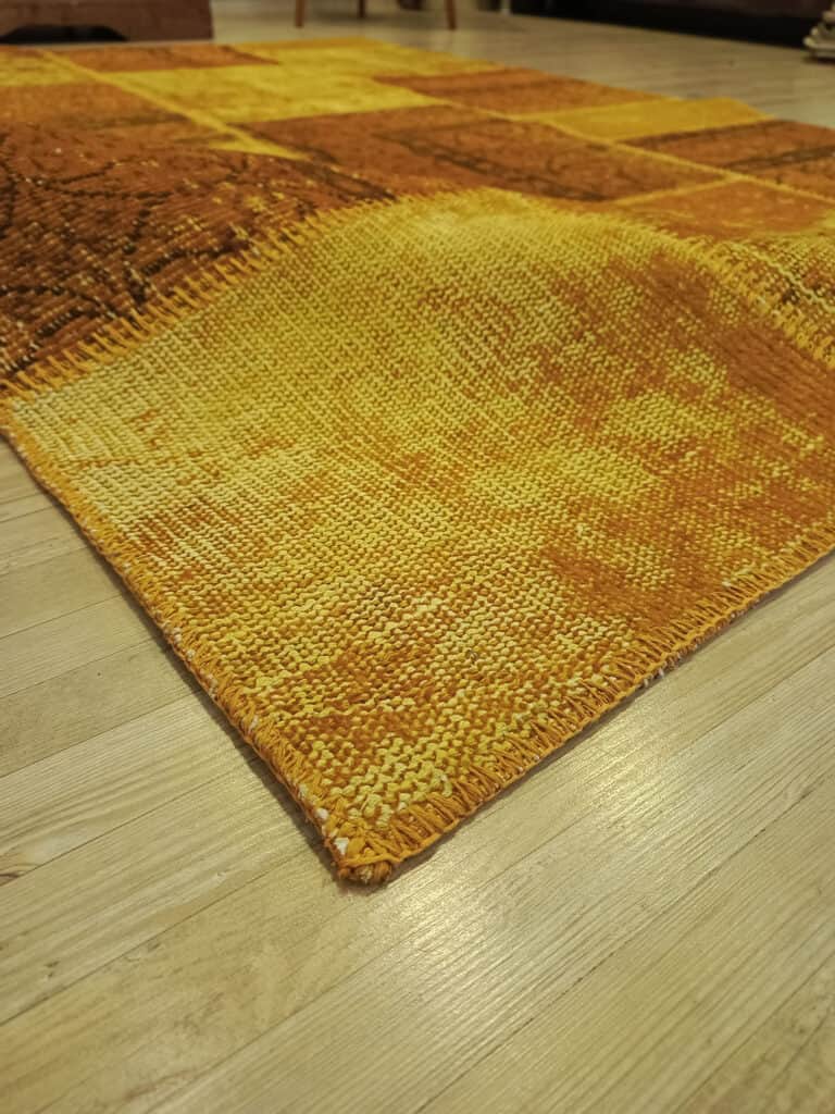 Traces of the Past Yellow Patchwork Rug, detail view 4, handmade rug, SKU 6500