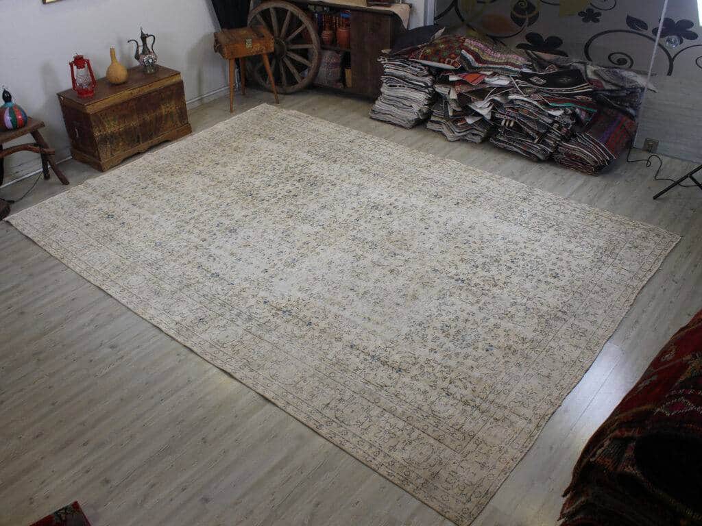 Handmade Wool Rug, Distressed, Vintage rug, wool & cotton wool/weave, size 260 × 370 cm, from Antalya, SKU 10561