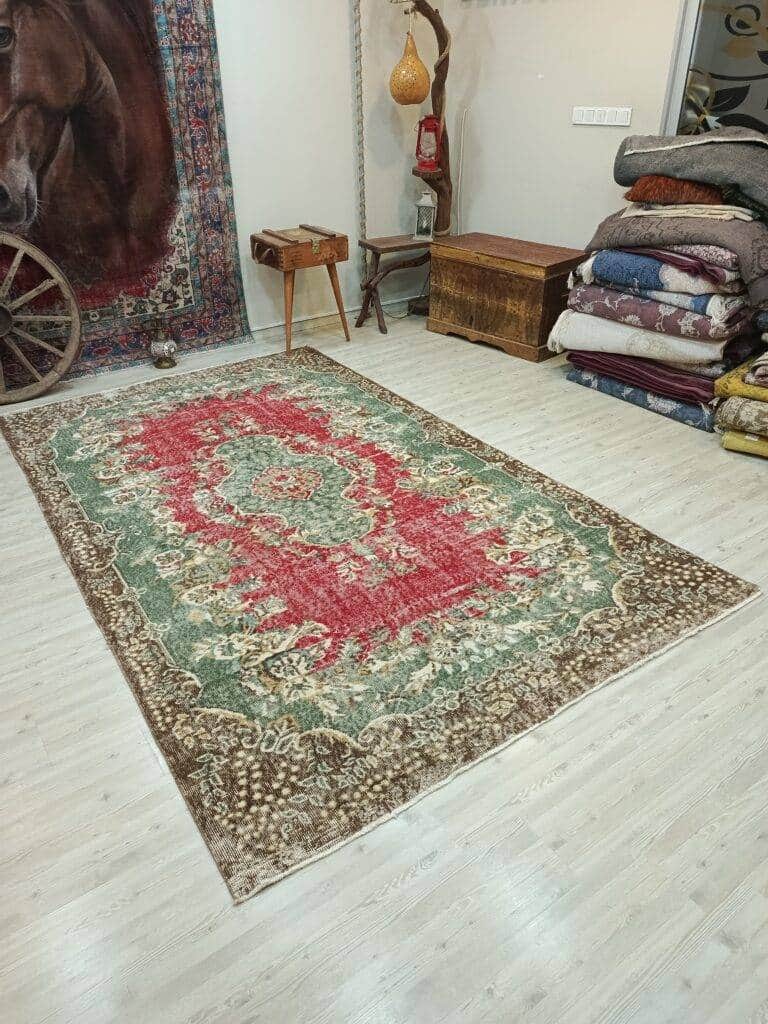 Distressed 100% Wool Rug, Handmade rug, cotton wool/weave, size 182 × 304 cm, from Gördes, SKU 10830