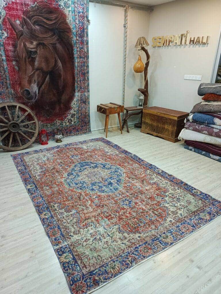 Vintage Handwoven Natural Rug, Handmade rug, wool, cotton & silk wool/weave, size 182 × 278 cm, from Anatolia, SKU 10835