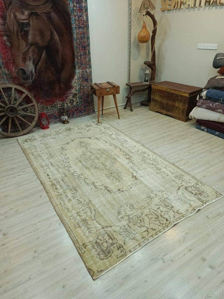 Vintage Wool Rug, Vintage rug, cotton wool/weave, size 150 × 269 cm, from Yahyalı, SKU 10838