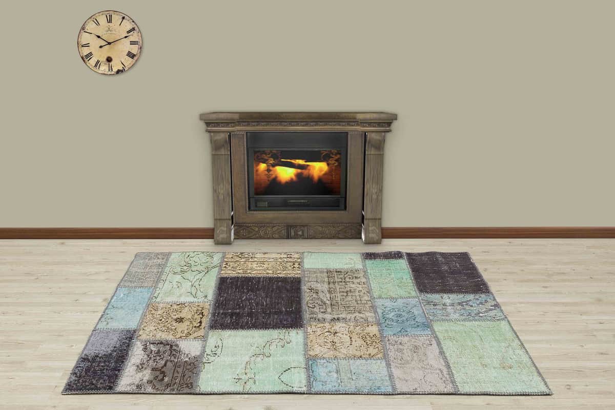 Vintage-Style Wool Patchwork Rug, vintage rug, Handmade, hand-knotted cotton, size 120 × 180 cm, from Kayseri