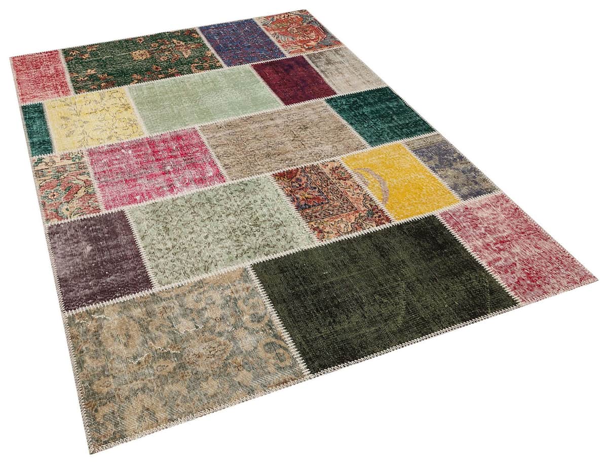 Century-Old Antique-Style Patchwork Rug, vintage rug, Handmade, hand-knotted wool & silk, size 160 × 230 cm, from Ladik