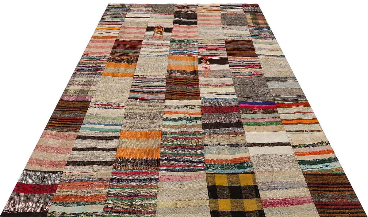 Vintage Patchwork 100% Handwoven Rug, vintage rug, Handmade, hand-knotted wool, cotton & silk, size 202 × 300 cm, from Hereke
