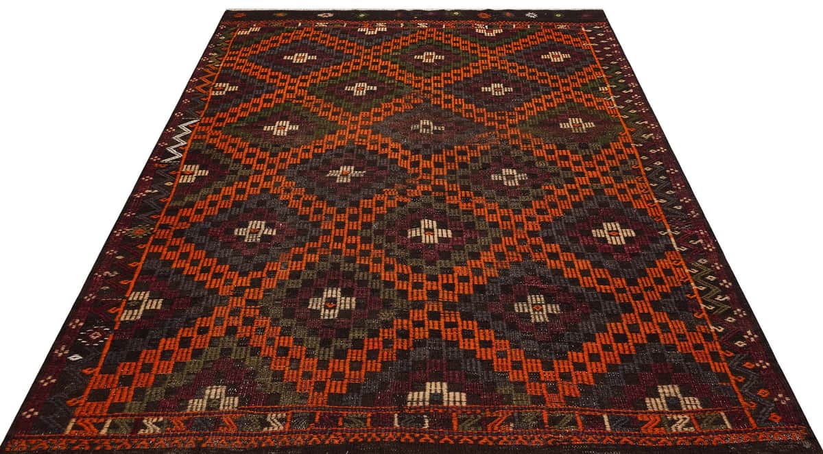Vintage Wool Kilim, vintage rug, Kilim, hand-knotted silk, size 197 × 264 cm, from Ladik
