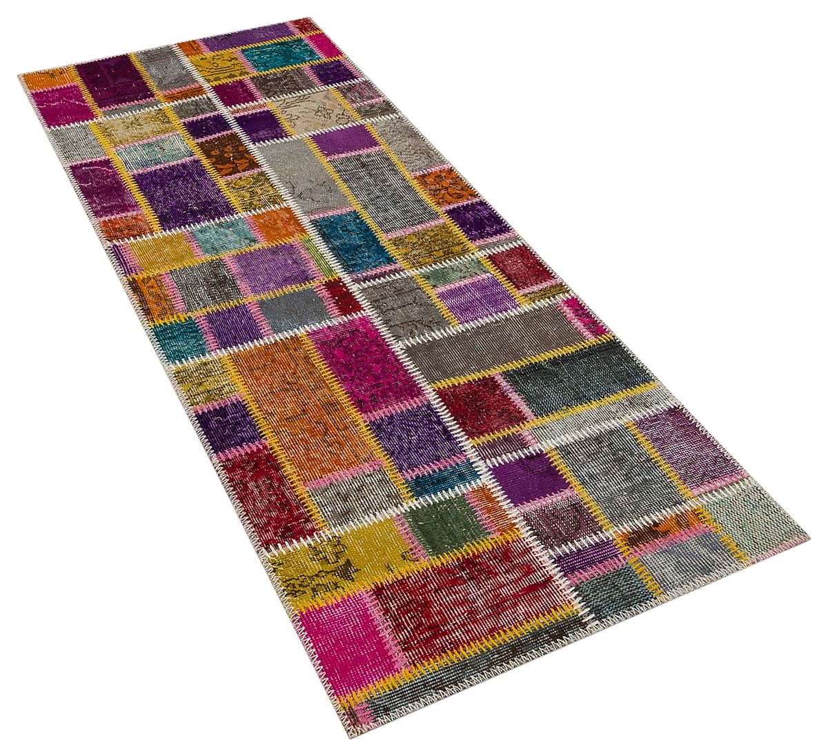 Handwoven Patchwork Rug, vintage rug, Handmade, hand-knotted cotton, size 80 × 200 cm, from Anatolia