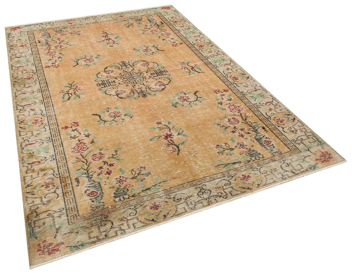 Classic, Modern, Vintage Hand-Woven Rug, vintage rug, Handmade, hand-knotted silk, size 187 × 271 cm, from Oushak