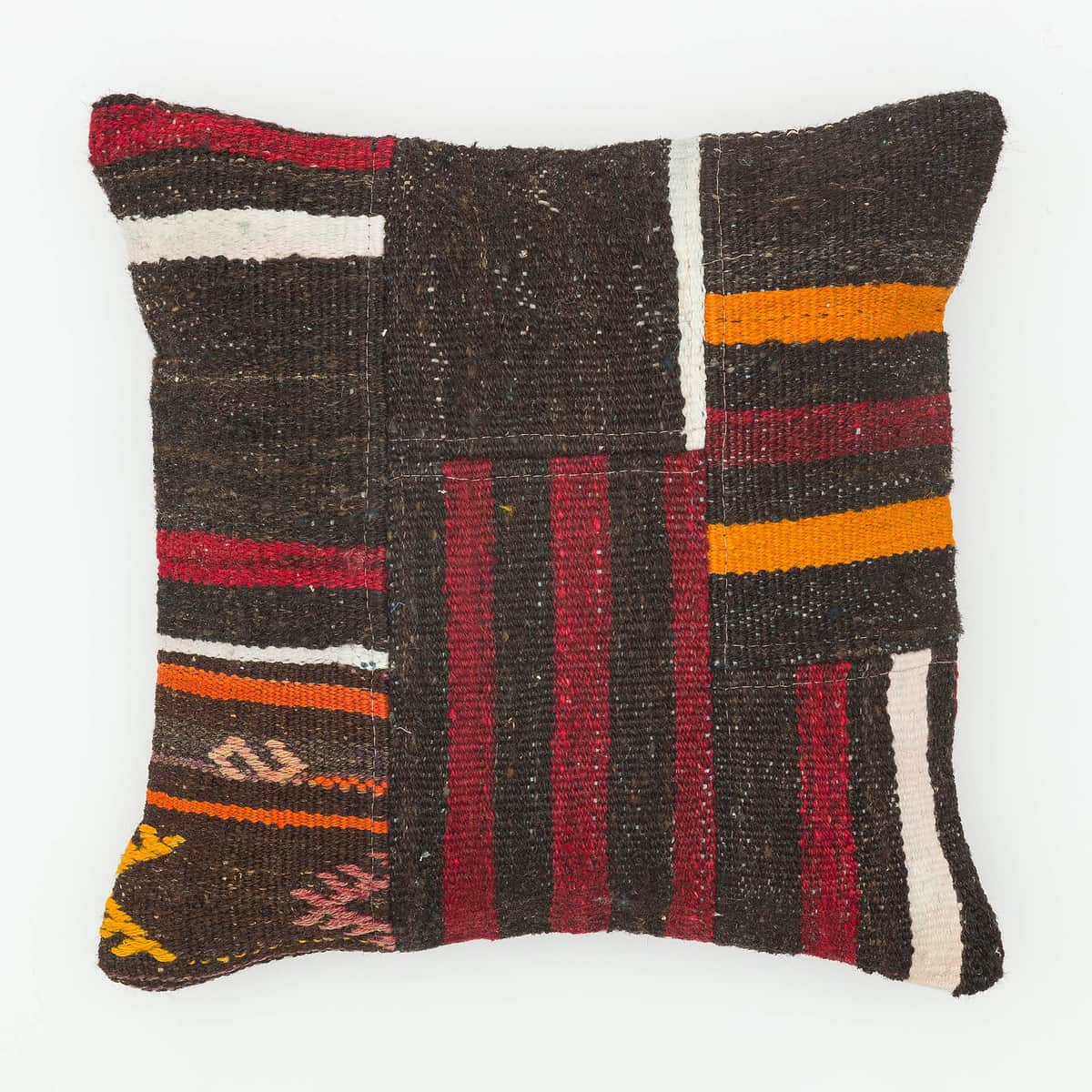 Hand-Woven Pillowcase, vintage rug, Kilim, hand-knotted wool, cotton & silk, size 40 × 40 cm, from Isparta