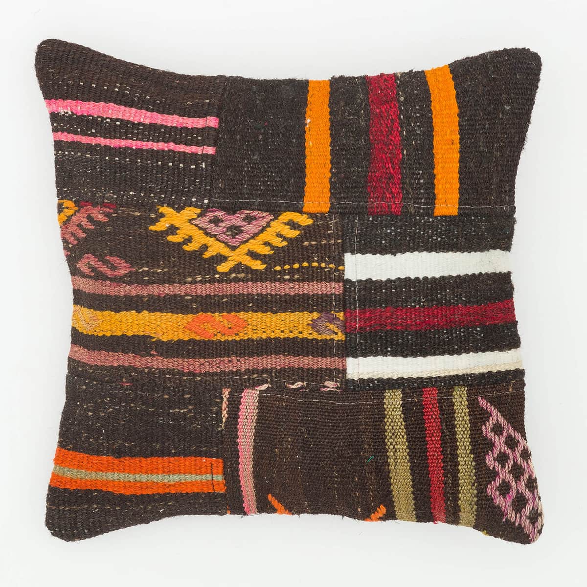 Hand-Woven Pillowcase, vintage rug, Kilim, hand-knotted wool & cotton, size 40 × 40 cm, from Bursa