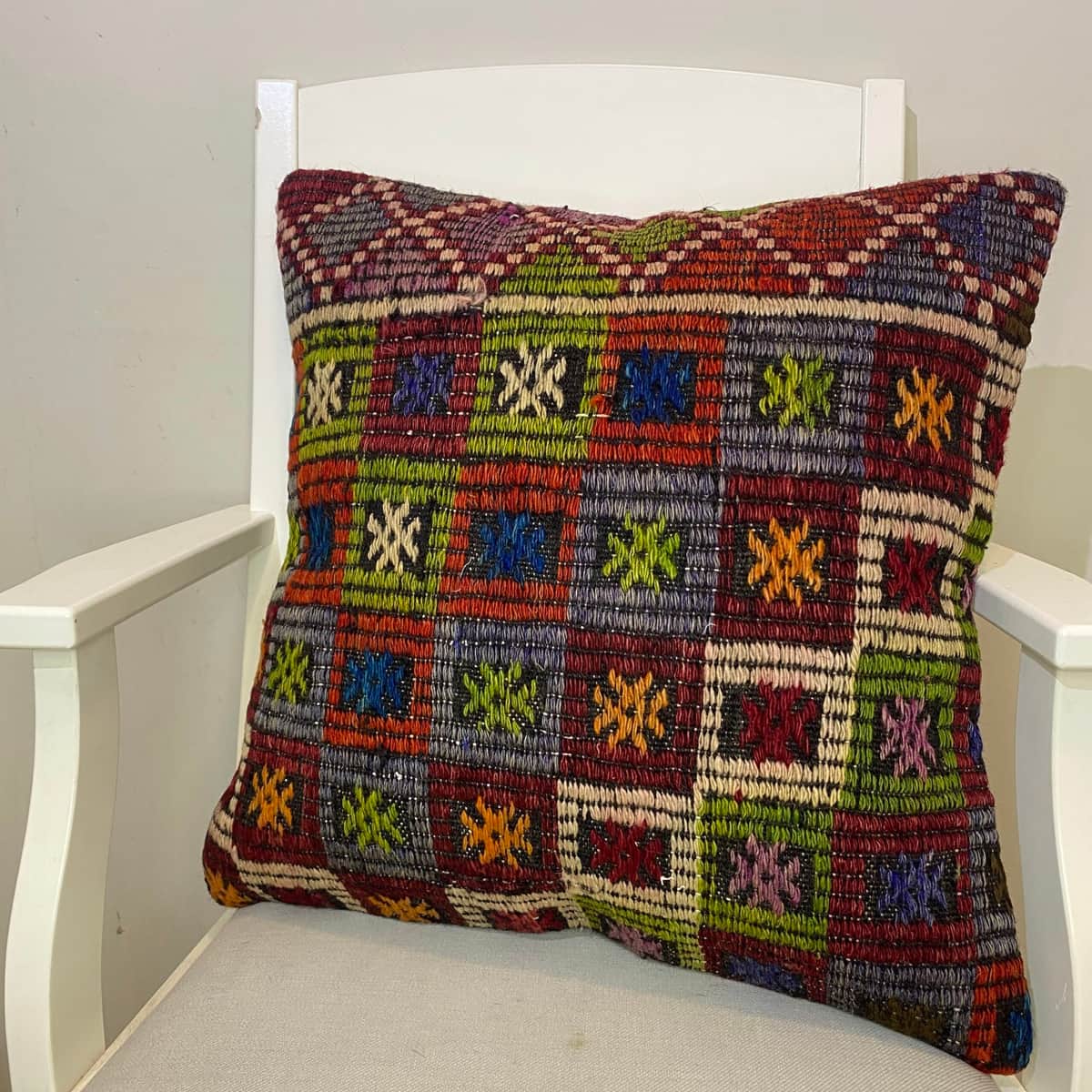 Hand-Woven Pillowcase, vintage rug, Kilim, hand-knotted wool, size 50 × 50 cm, from Bergama