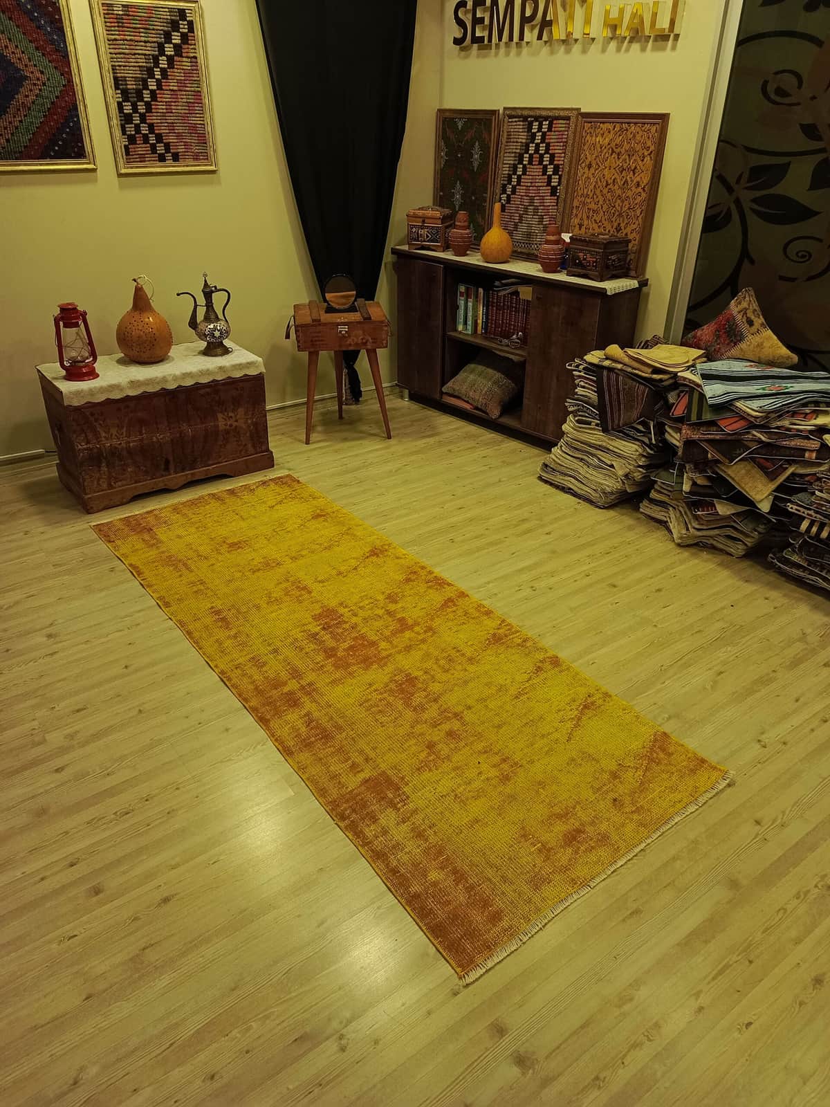 Handwoven Custom-Designed Rug, vintage rug, Handmade, hand-knotted cotton, size 94 × 247 cm, from Bergama