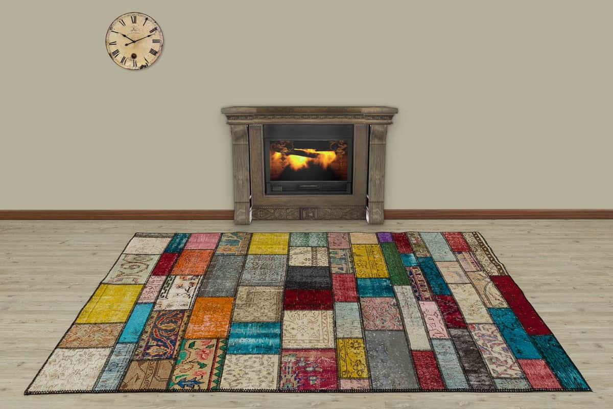 Wool-Woven Patchwork Rug, vintage rug, Handmade, hand-knotted wool & cotton, size 160 × 230 cm, from Konya