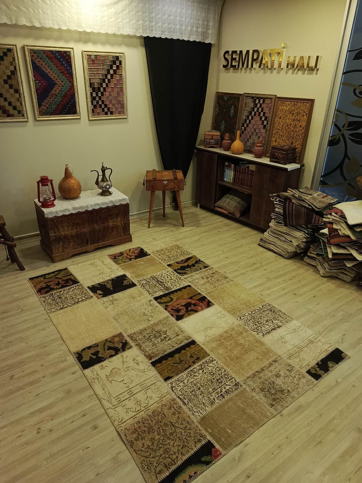 Wool-Woven Patchwork Rug, vintage rug, Handmade, hand-knotted wool & cotton, size 160 × 230 cm, from Demirci
