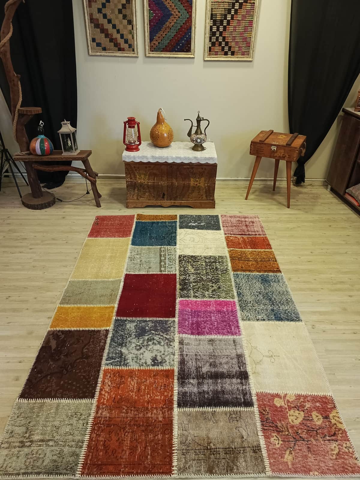 Handmade Patchwork Rug, vintage rug, Handmade, hand-knotted wool, size 160 × 230 cm, from Kayseri