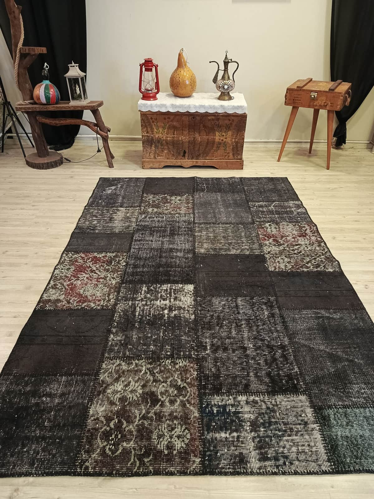 Traditional Handmade Patchwork Rug, vintage rug, Handmade, hand-knotted cotton, size 160 × 230 cm, from Yahyalı
