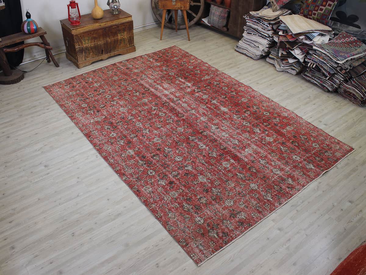 Vintage Handmade Rug, Distressed, vintage rug, Handmade, hand-knotted wool & cotton, size 203 × 303 cm, from Anatolia