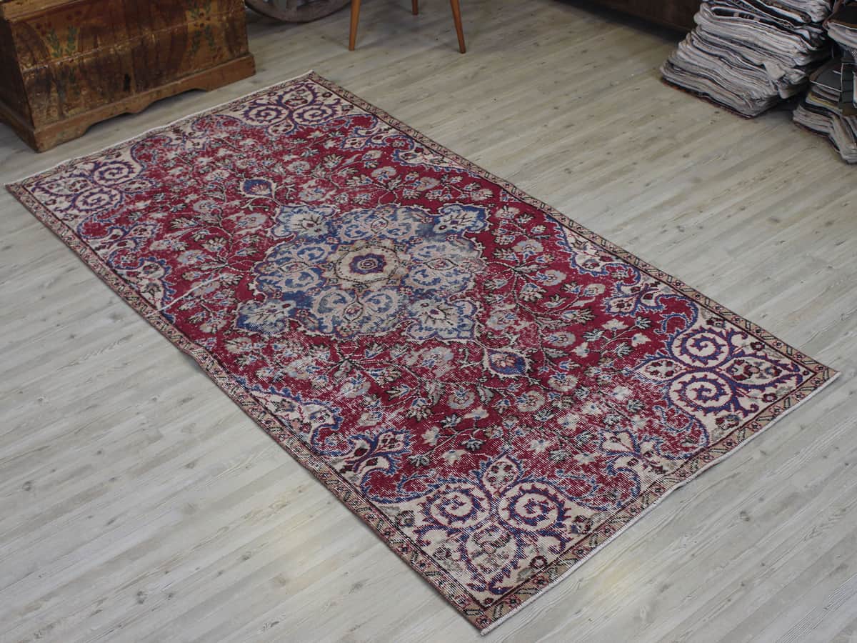 Distressed Hand-Woven Vintage Rug, vintage rug, Handmade, hand-knotted cotton, size 125 × 234 cm, from Antalya