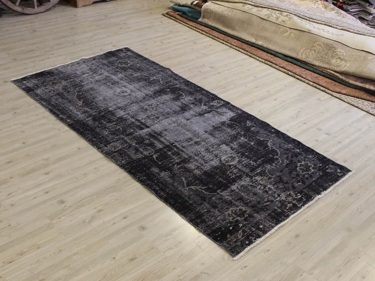 Vintage Distressed Hand-Knotted Rug, vintage rug, Handmade, hand-knotted wool, cotton & silk, size 109 × 220 cm, from Bursa