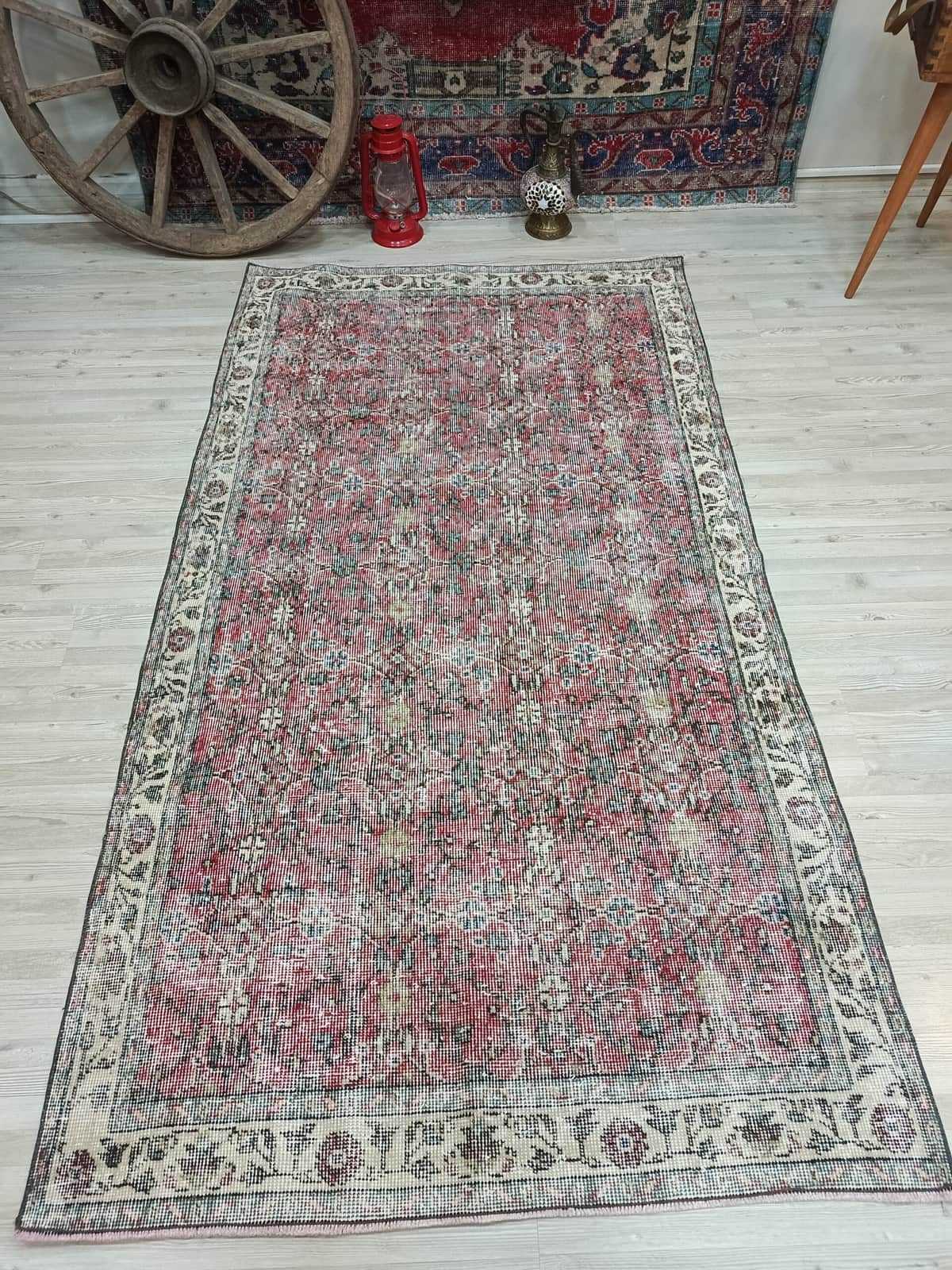 Wool & Cotton Vintage Rug, vintage rug, Handmade, hand-knotted silk, size 115 × 210 cm, from Demirci