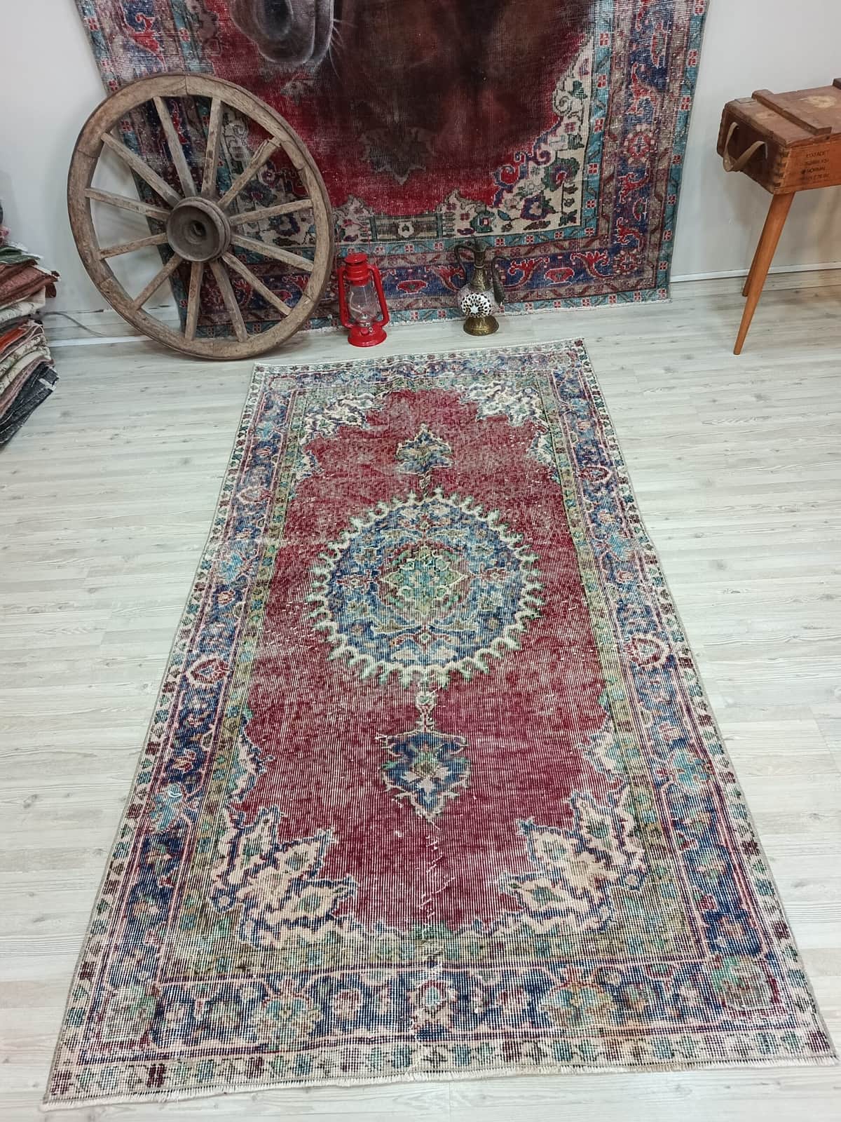 100% Handwoven Vintage Rug, vintage rug, Vintage, hand-knotted wool, cotton & silk, size 115 × 214 cm, from Demirci