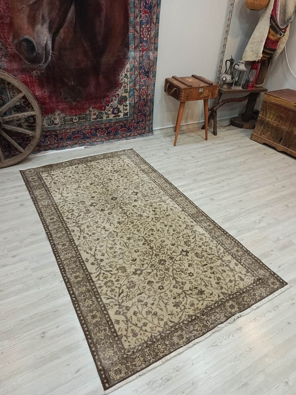 100% Wool Handwoven Vintage Rug, vintage rug, Handmade, hand-knotted wool & silk, size 114 × 206 cm, from Bursa