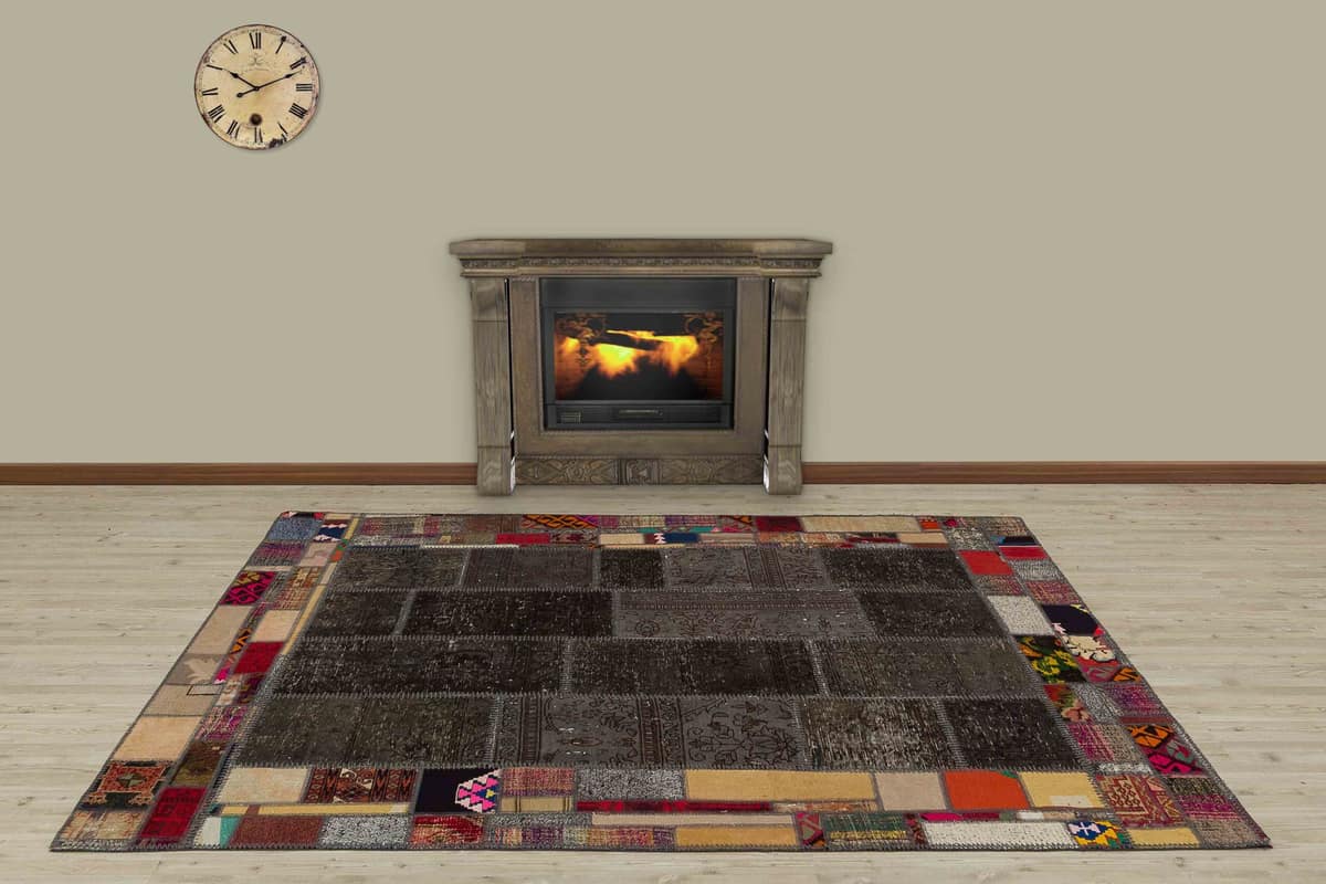 Handcrafted Distressed Patchwork Rug — detail view 2, handmade vintage rug