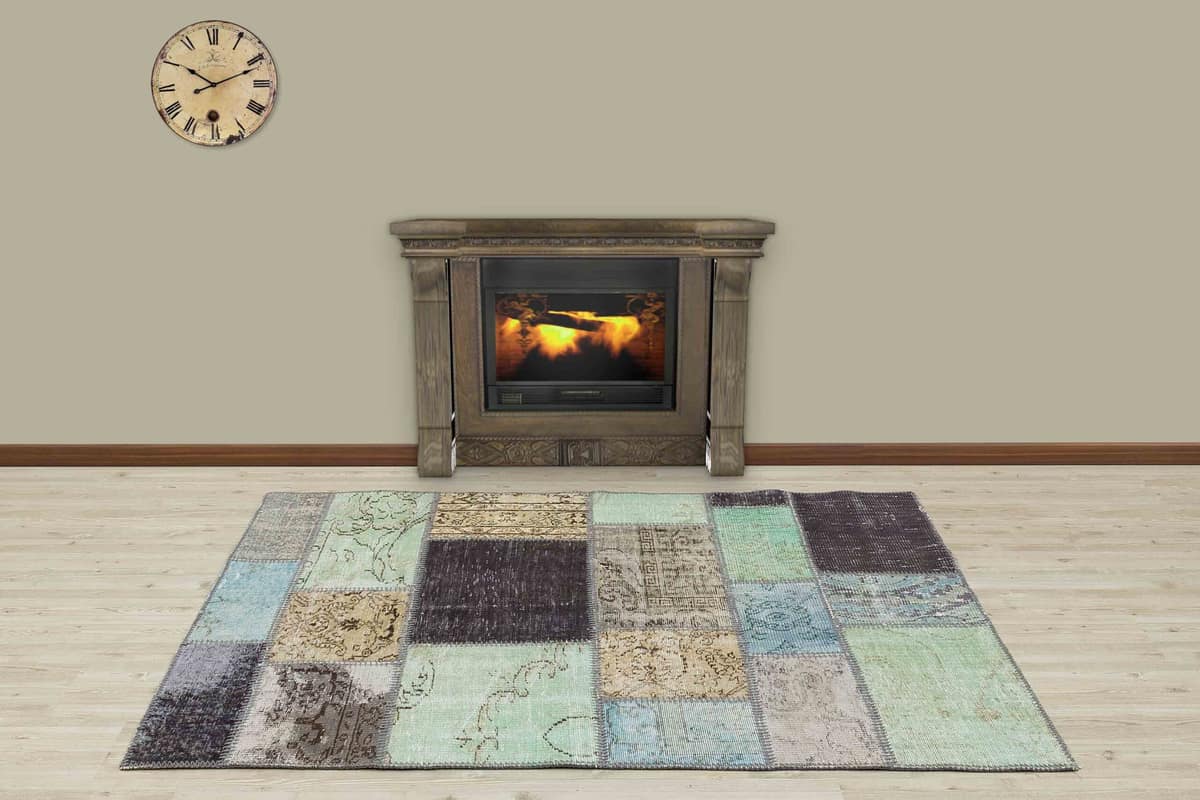 Vintage-Style Wool Patchwork Rug, vintage rug, Handmade, hand-knotted cotton, size 120 × 180 cm, from Kayseri