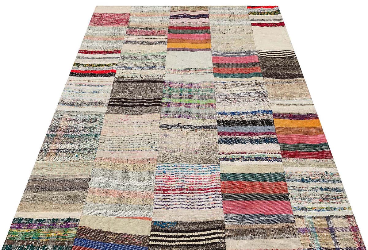 Unique Handwoven Patchwork Art Rug, vintage rug, Handmade, hand-knotted wool, cotton & silk, size 140 × 200 cm, from Kayseri