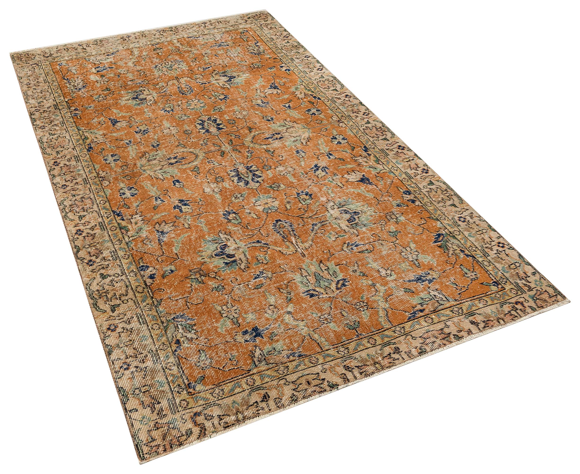Vintage Distressed Hand-Woven Rug, vintage rug, Handmade, hand-knotted wool, cotton & silk, size 134 × 235 cm, from Gaziantep