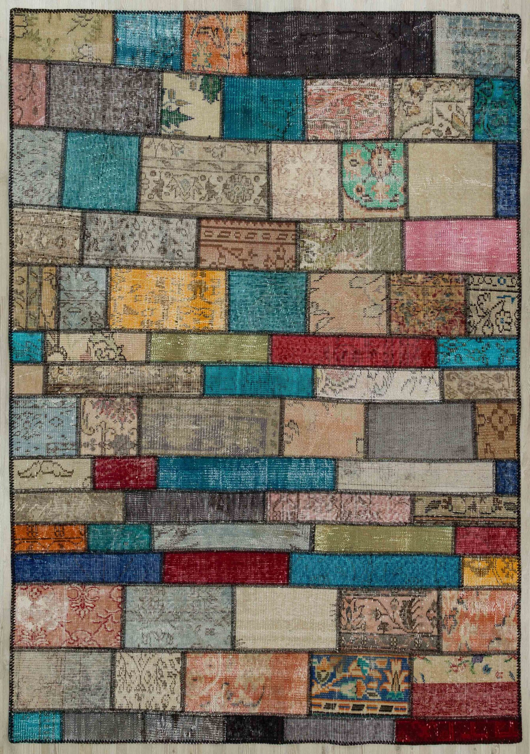 Hand-Woven Wool Patchwork Rug — detail view 2, handmade vintage rug