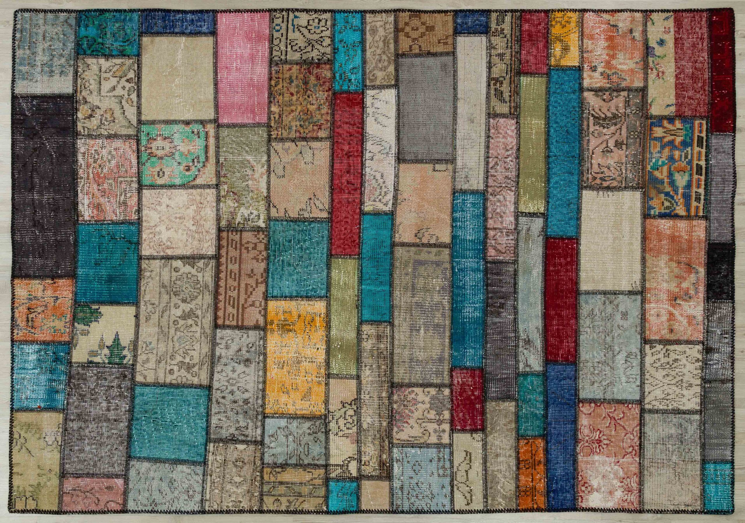 Hand-Woven Wool Patchwork Rug — detail view 3, handmade vintage rug