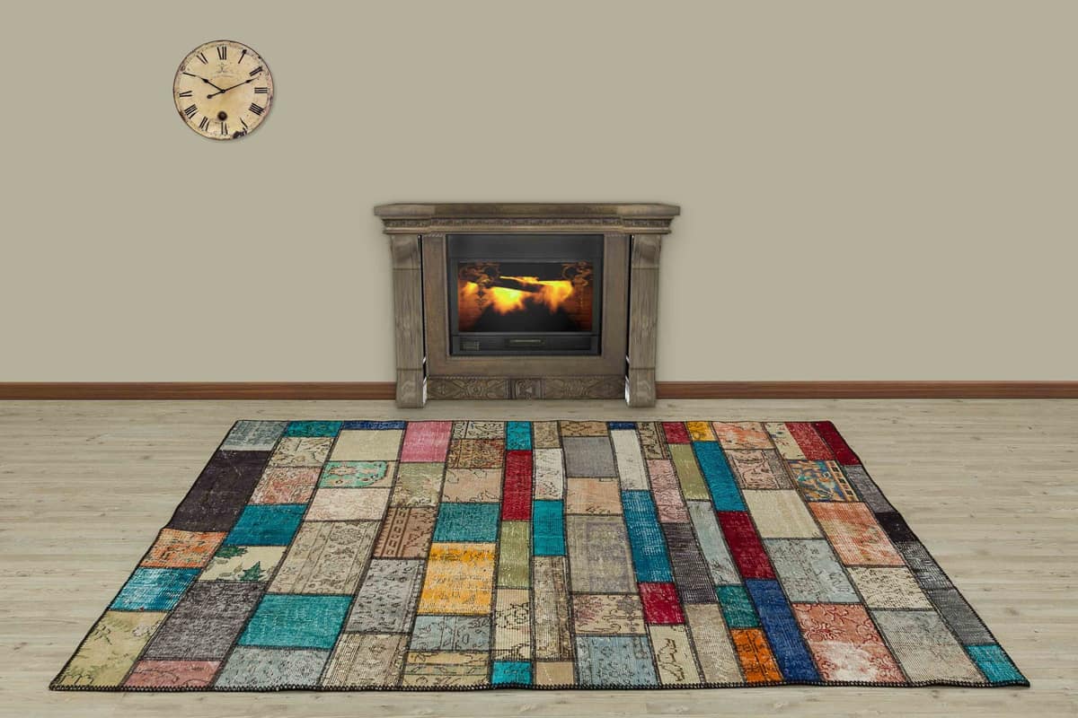 Hand-Woven Wool Patchwork Rug, vintage rug, Handmade, hand-knotted wool, size 160 × 230 cm, from Bursa