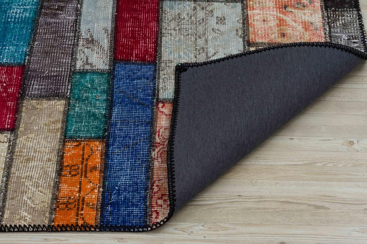 Hand-Woven Wool Patchwork Rug — detail view 4, handmade vintage rug
