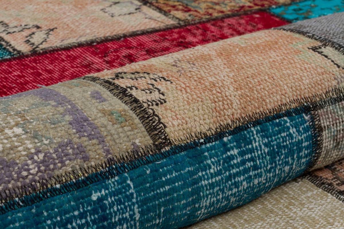 Hand-Woven Wool Patchwork Rug — detail view 5, handmade vintage rug